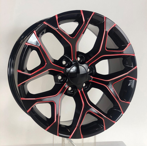 Gloss Black Red Milled 22" Snowflake Wheels for Chevy Silverado, Tahoe, Suburban - New Set of 4