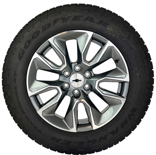 New Takeoff 20" Chevy Silverado Gunmetal and Machine Wheels With Goodyear AT Tire
