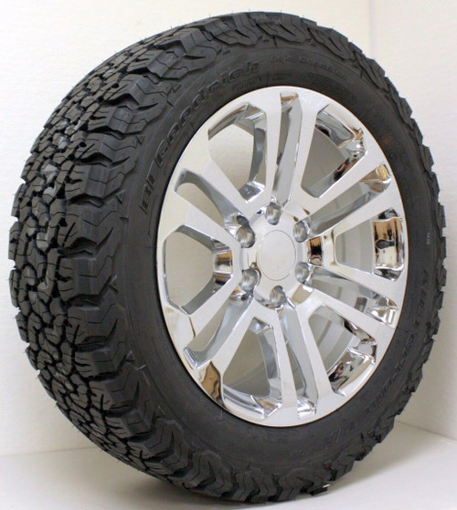 Chrome 20" Split Spoke Wheels with BFG KO2 A/T Tires for 2019 and newer Dodge Ram 6 Lug 1500 Trucks