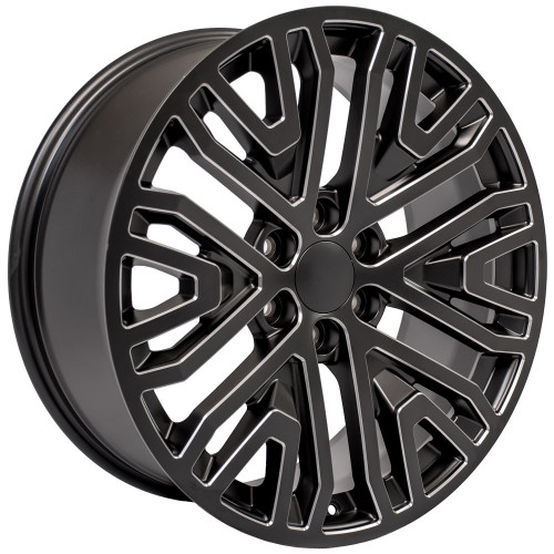 Black with Milled Edge 22" Six Split Spoke Wheels for GMC Sierra, Yukon, Denali