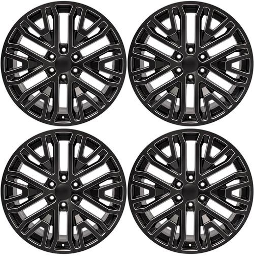 Black with Milled Edge 22" Six Split Spoke Wheels for Chevy Silverado, Tahoe, Suburban
