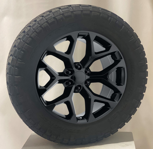 Gloss Black 20" Snowflake Wheels with Nitto Ridge Grappler Tires for GMC Sierra, Yukon, Denali - New Set of 4