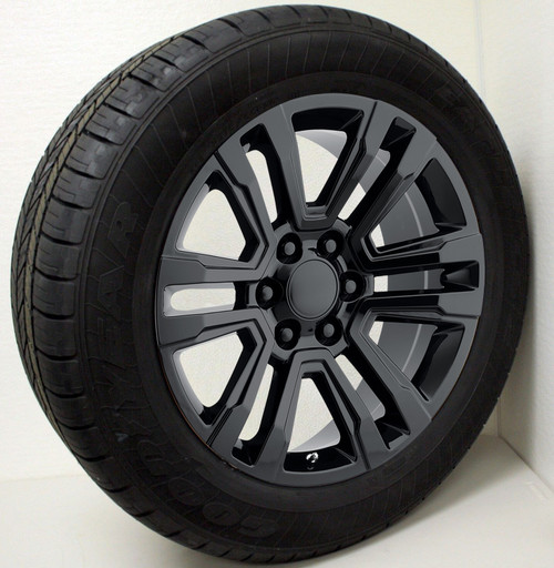 Gloss Black 20" Denali Style Split Spoke Wheels with Goodyear Tires for GMC Sierra, Yukon, Denali - New Set of 4
