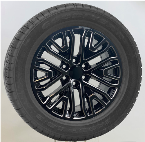 Gloss Black Milled 20" Six Split Spoke Wheels with Goodyear Tires for Chevy Silverado, Tahoe, Suburban - New Set of 4