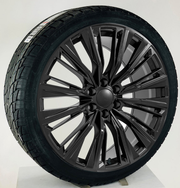 Satin Black 24" Twelve Quarter Spoke Wheels with 295/35R24 Tires for Chevy and GMC Trucks and SUVs