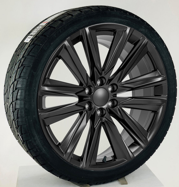 Satin Black 24" Platinum Wheels with 295/35R24 Tires for Chevy and GMC Trucks and SUVs