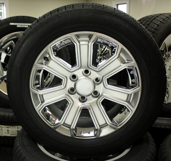 Hyper Silver 20" With Chrome Inserts Wheels with Goodyear Tires for GMC Sierra, Yukon, Denali - New Set of 4