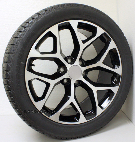 Black and Machine 22" Snowflake Wheels with Bridgestone Tires for GMC Sierra, Yukon, Denali - New Set of 4