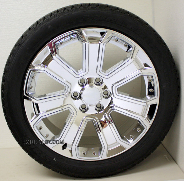 Chrome 22" With Chrome Inserts Wheels with Bridgestone Tires for GMC Sierra, Yukon, Denali - New Set of 4