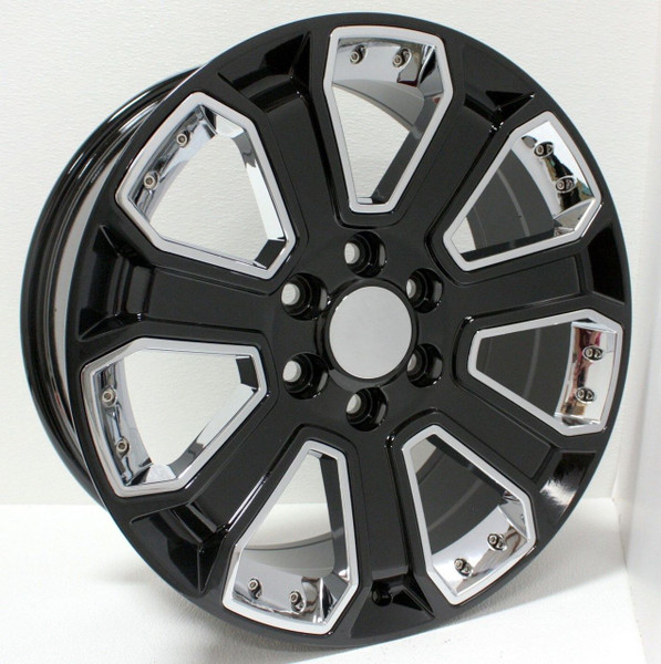 Gloss Black 22" With Chrome Inserts Wheels for Chevy Silverado, Tahoe, Suburban - New Set of 4