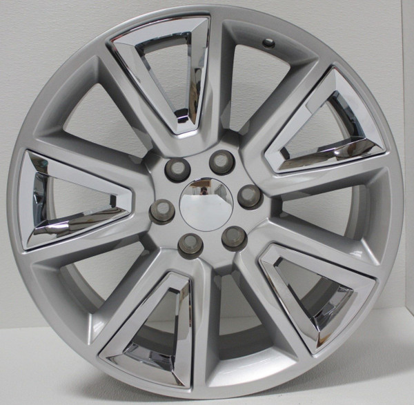 Hyper Silver 22" With V Style Chrome Inserts Wheels for GMC Sierra, Yukon, Denali - New Set of 4