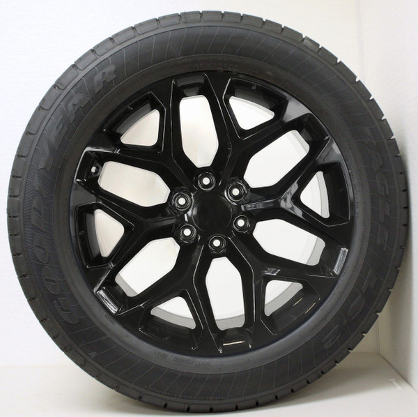 Gloss Black 20" Snowflake Wheels with Goodyear Tires for GMC Sierra, Yukon, Denali - New Set of 4