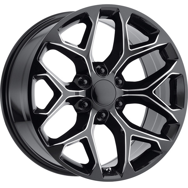 Gloss Black Milled 22" Snowflake Wheels for Chevy Silverado, Tahoe, Suburban - New Set of 4