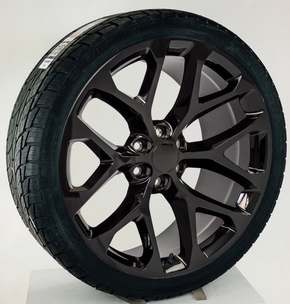Gloss Black 24" Snowflake Wheels with 295/35R24 Tires for Chevy and GMC Trucks and SUVs