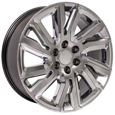 Chevy Hyper Silver 22 Inch with Angled Chrome Inserts Replica Wheels