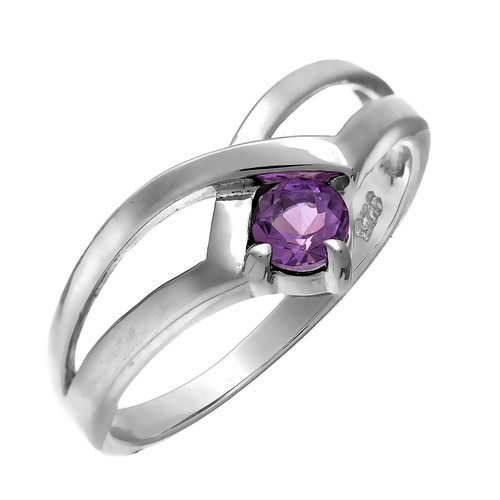 Sterling Silver amethyst ring for women wishbone anniversary style  - gemstone jewellery. Available in a wide range of sizes and presented in a luxury jewellery ring box.
