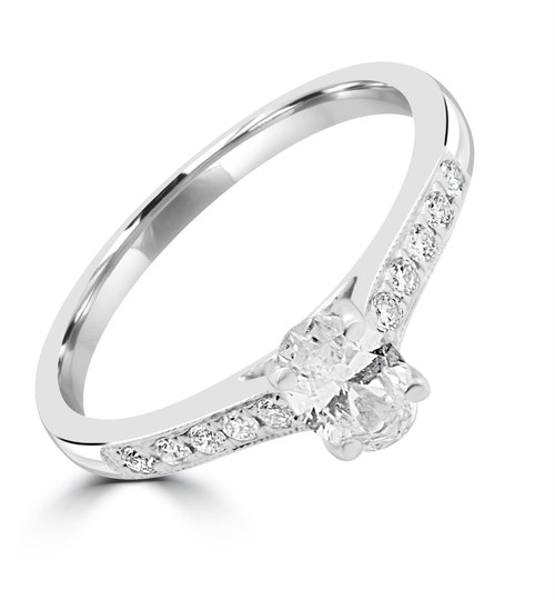 The Bellissima Collection - Inspiring Half Carat Oval Diamond Ring for Women, Featuring Extra Diamonds on Ring Band, Crafted in 18ct White Gold, SI1 Clarity