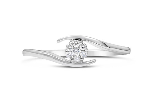 Womens White Gold Cross Over Diamond Ring With Natural Solitaire Diamond Cluster