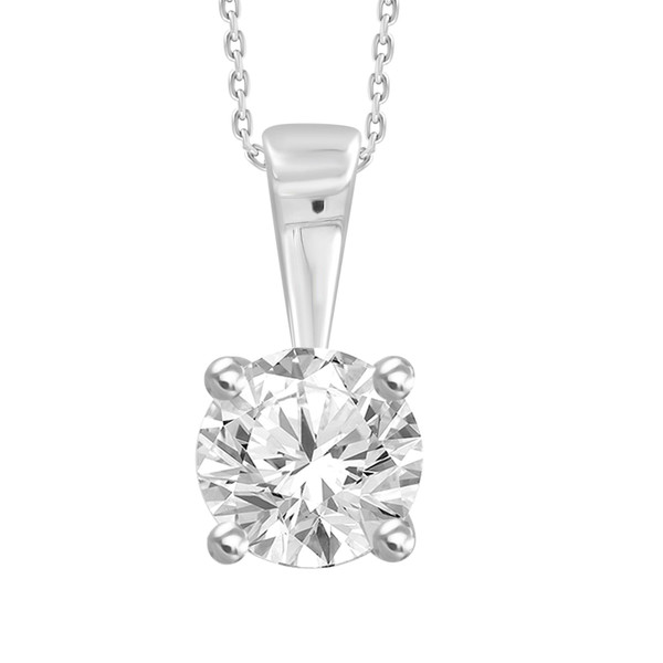 Diamond solitaire pendant - IGI Certified 3/4 ct diamond in 4 claw 18ct White Gold with chain