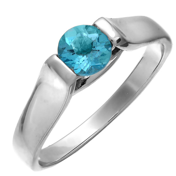 Stunning Sterling Silver Topaz Ring with Large 5mm Round Brilliant Cut Blue Topaz Stone and Wide 4mm Band - Rhodium Plated in Solitaire Style for Sizes J-R