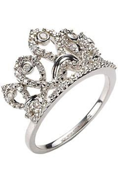Stunning Rhodium Plated Silver Ring with 0.15ct Total Diamonds, Featuring 6 Diamonds in a Tiara Style Design - Perfect for Any Occasion!