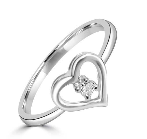 Sterling Silver Heart-Shaped Ring with Natural Diamond Accent  - Promise Ring or Gift