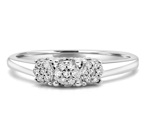 Sterling Silver Diamond Ring for Women - 3 Stone Diamond Cluster Ring - Range of Sizes J-R - Bright White Diamonds with 0.20ct total natural diamonds