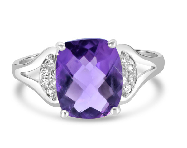 18ct White Gold Amethyst & Diamond Ring, 9x7 Oval, 0.10ct Diamond