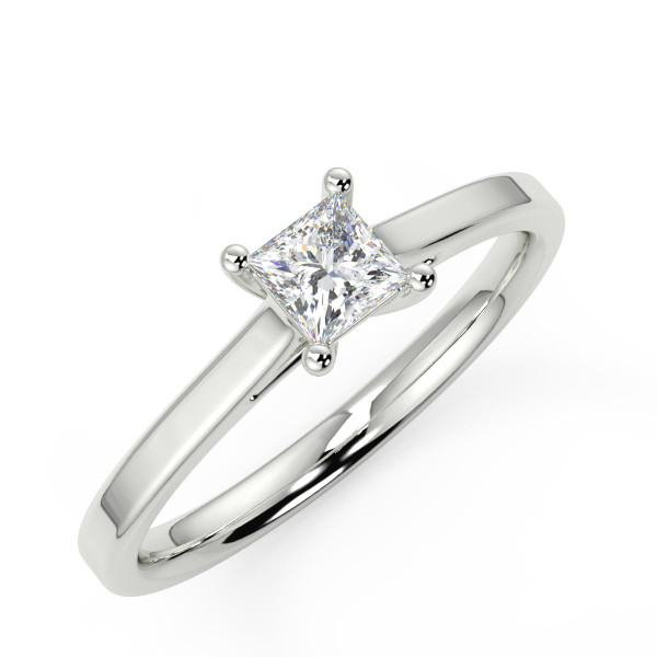 Princess cut ring - solitaire engagement style with square cut natural diamond in white gold ring