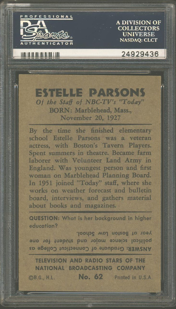 1953 TV & Radio NBC #62 Estelle Parsons PSA 7 NM  #*