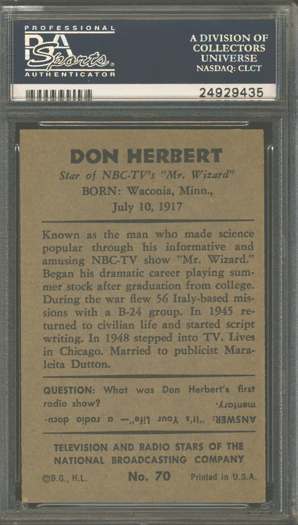 1953 TV & Radio NBC #70 Don Herbert PSA 7 NM  #*