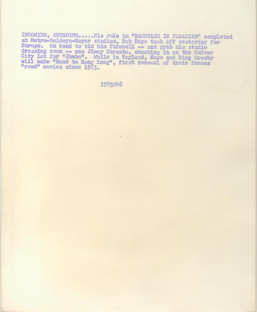 1953 Bob Hope :Bachelor In Pardise" 8 by 10 inches  1783x48  #*