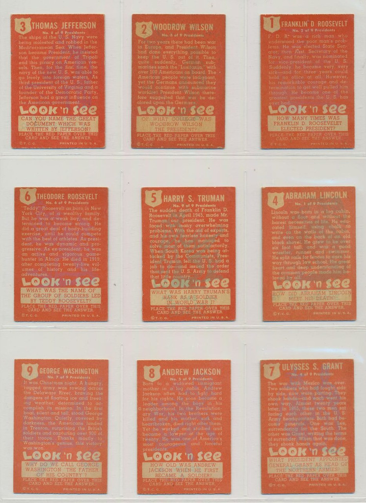 1952 Topps Look N See Set 135 W Red Magic Paper   #*