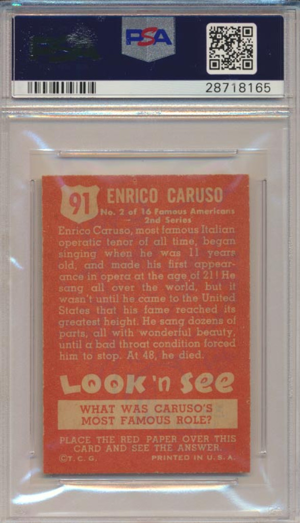 1952 Look 'N See #91 Enrico Caruso PSA 7 NM   #*