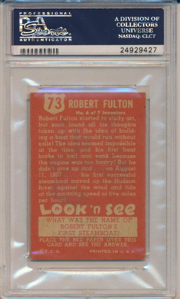 1952 Look 'N See #73 Robert Fulton PSA 6 EX-MT  #*