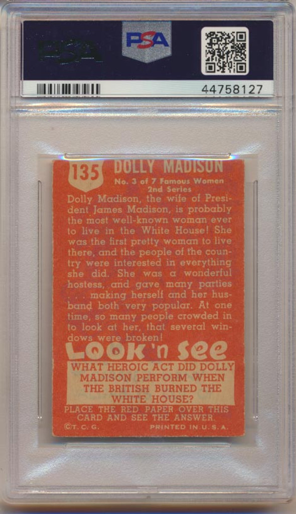 1952 Look 'N See #135  Dolly Madison PSA 3  VG   #* LAST CARD