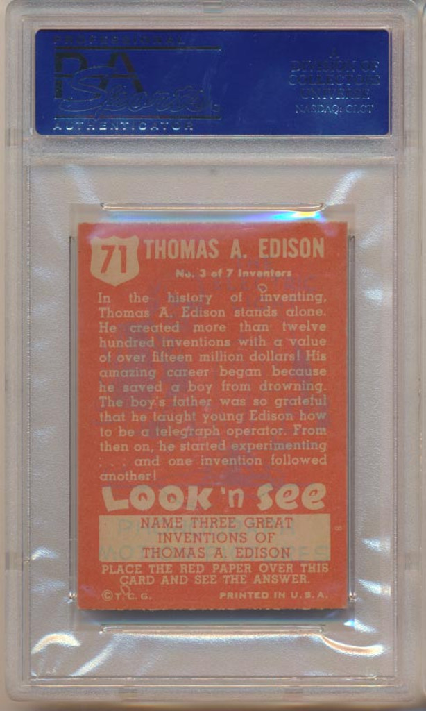 1952 Look 'N See  #71  Thomas Edison  PSA  6  EX-MT  #*