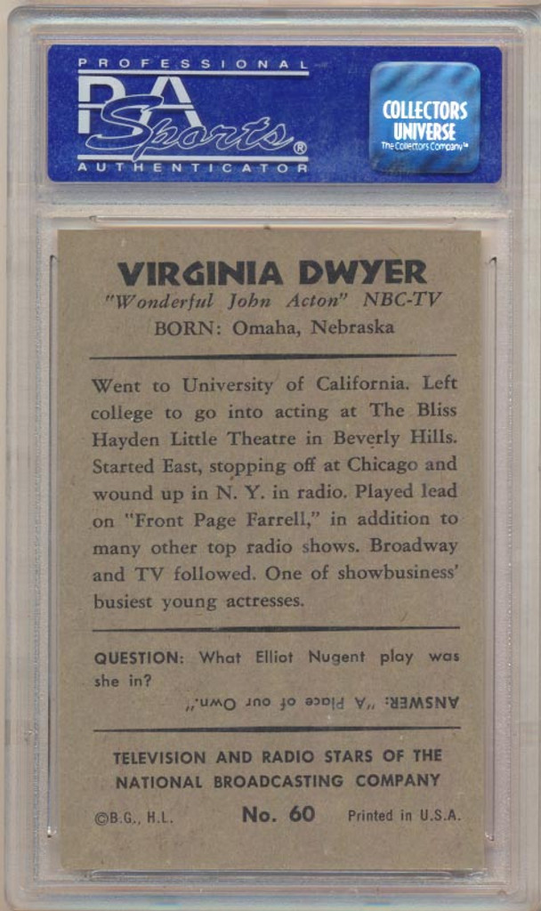 1953 TV & Radio NBC #60 Virginia Dwyer PSA 8 NM-MT  #*#