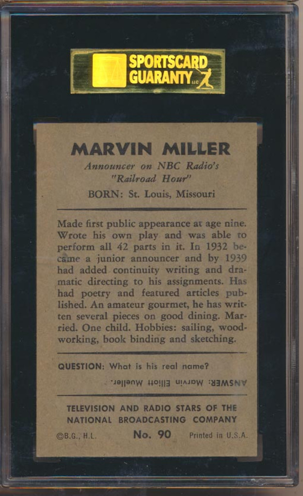 1953 TV & Radio NBC #90 Marvin Miller  SGC 88 NM-MT 8   #*