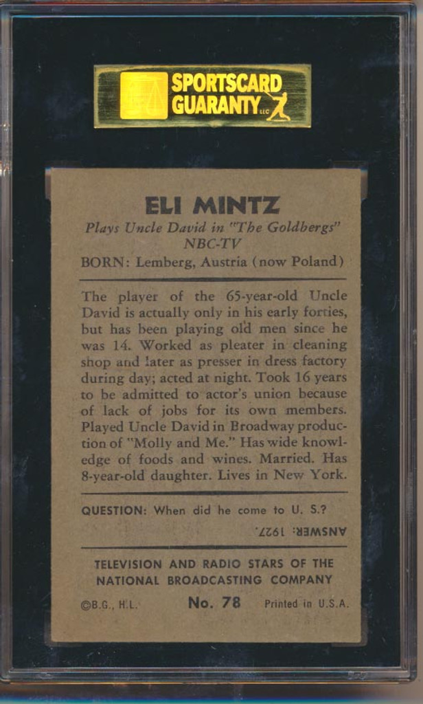 1953 TV & Radio NBC #78 Eli Mintz  SGC 84 NM 7   #*