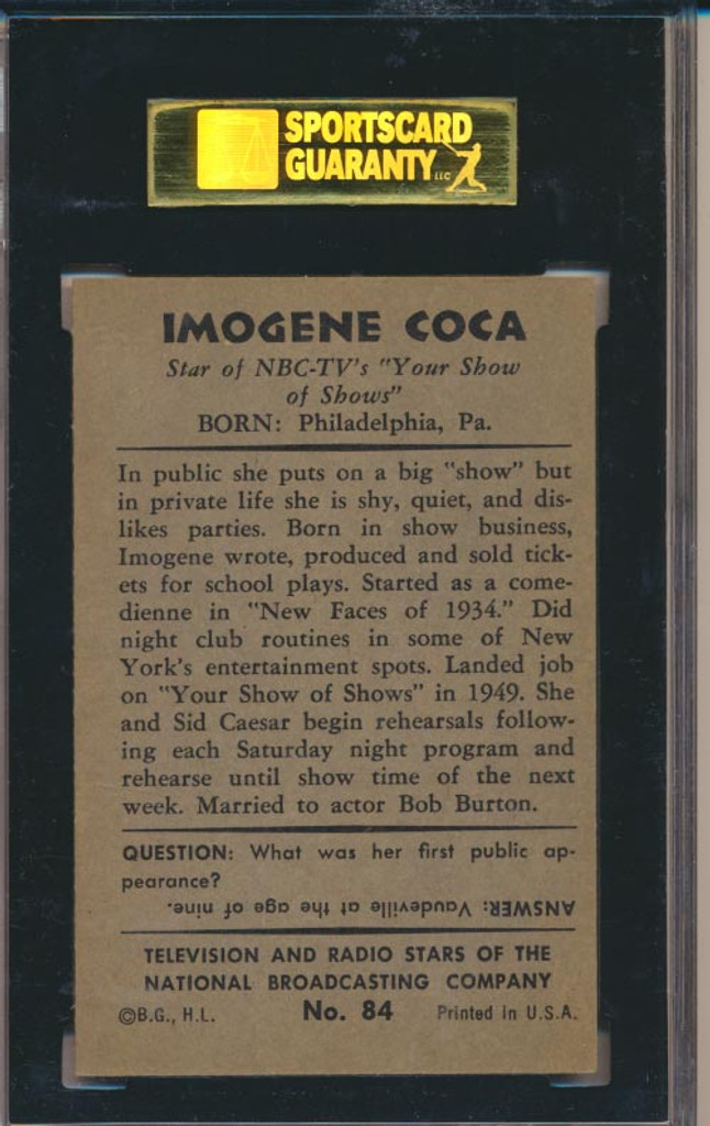 1953 TV & Radio NBC #84 Imogene Coca  SGC 70  EX+ 5.5   #*