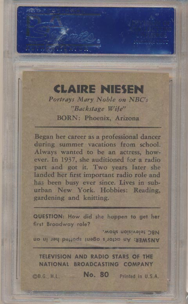 1953 TV & RADIO NBC #80 CLAIRE NIESEN PSA 8 NM-MT   #*
