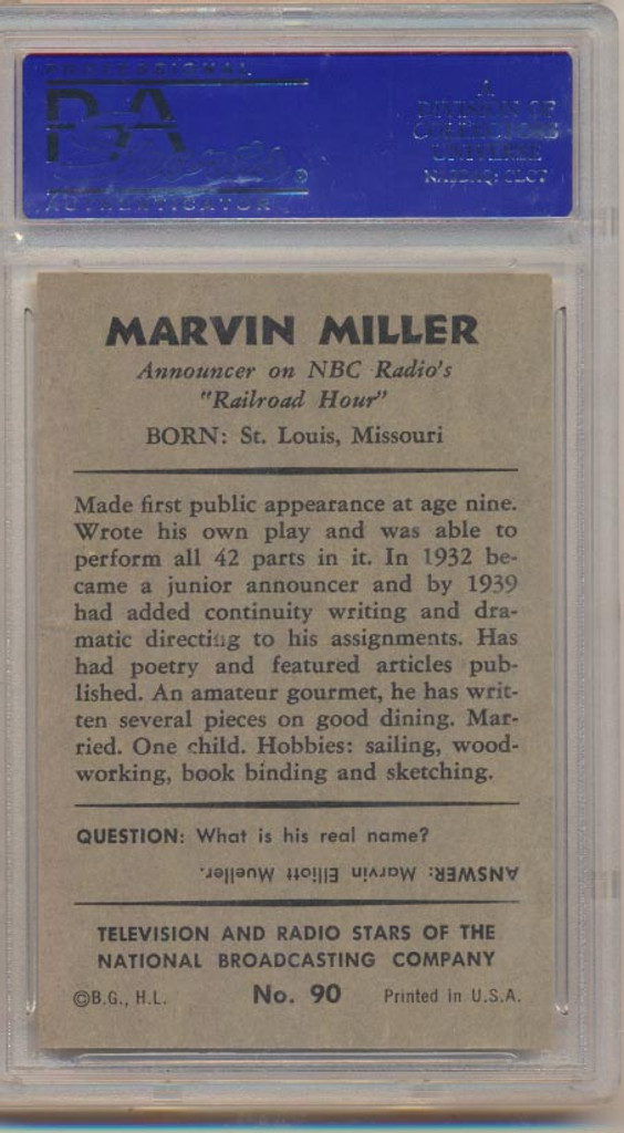 1953 TV & Radio NBC #90 Marvin Miller  PSA 8 NM-MT  #*