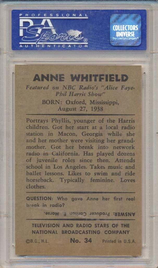 1953 TV & Radio NBC #34 Anne Whitfield PSA 7 NM  #*