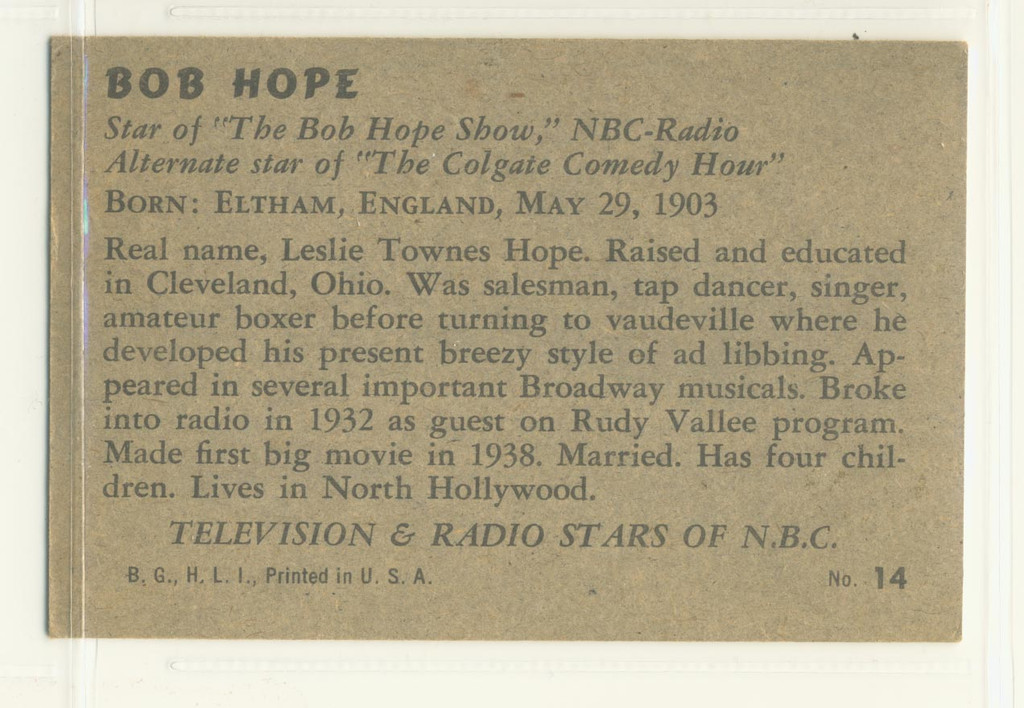 1952 Bowman #14 Bob Hope Ex-Mt  #*
