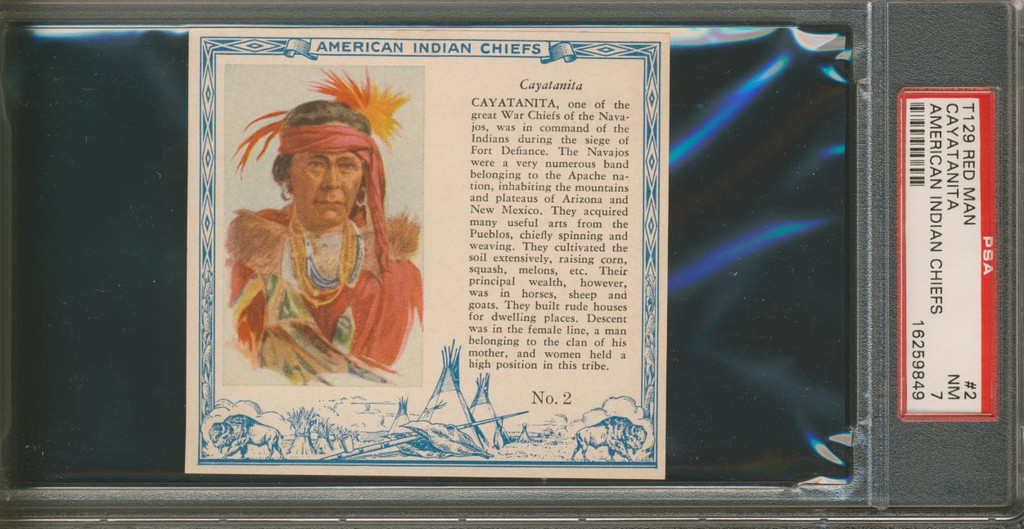 1954  RED MAN AMERICAN INDIAN CHIEFS T129 #2 CAYATANITA...  PSA 7 NM  #*