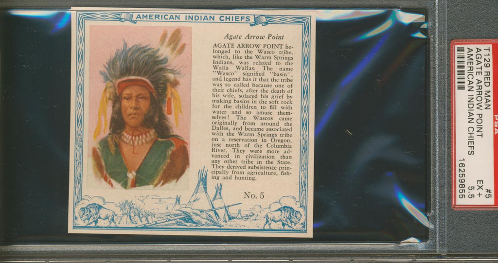 1954  RED MAN AMERICAN INDIAN CHIEFS T129 #5 AGATE ARROW POINT...  PSA 5.5 EX+  #*sku30590
