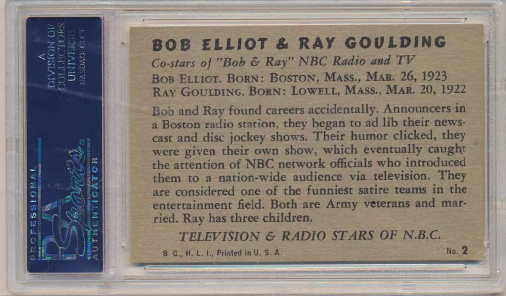 1952 TV & RADIO NBC #2 BOB ELLIOT & RAY GOULDING PSA 5.5 EX+ #*"