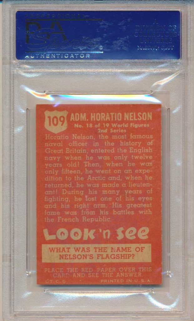 1952 LOOK 'N SEE #109 ADM. HORATIO NELSON PSA 6 EX-MT  @*