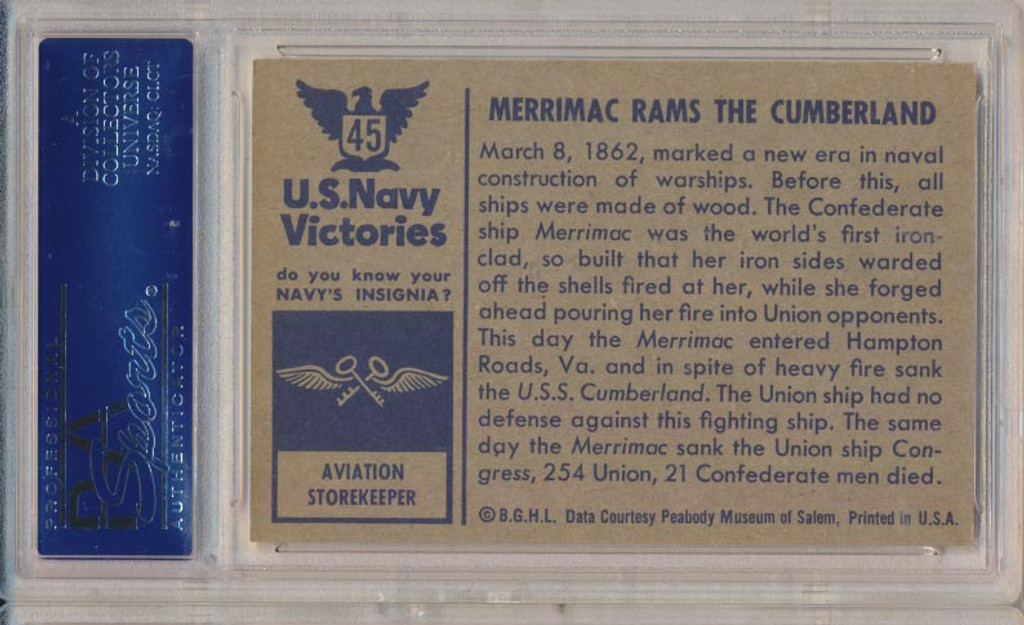 1954 U.S. NAVAL VICTORIES #45 MERRIMAC RAMS THE CUMBERLAND ... PSA 6.5 EX-MT+   #*
